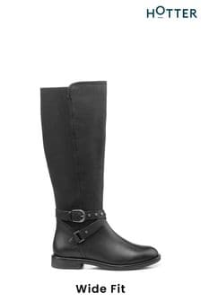 Hotter Black Dana Zip Fastening Wide Fit Boots (K76193) | €211