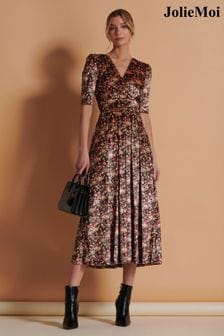 Jolie Moi dolga žametna obleka s cvetličnim potiskom  (K76230) | €48