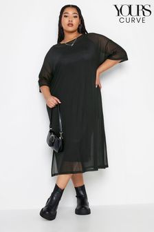 Yours Curve Black Oversized Limited Side Split Mesh Dress (K76251) | kr376