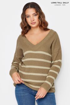 Naravna - Long Tall Sally črtast pulover z V-izrezom (K76272) | €17