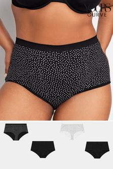 Yours Curve Black 4 Pack Cotton Stretch Full Briefs (K76292) | SGD 37