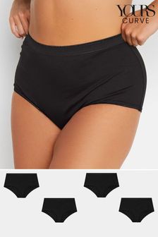 Yours Curve Black Cotton Stretch Full Briefs 4 Pack (K76337) | OMR10