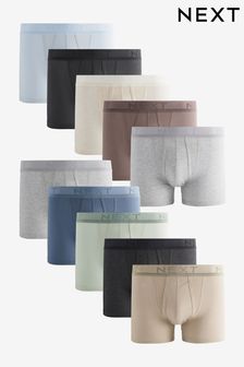 Pastel Blues/Greys Textured Waistband 10 pack Cotton Rich A-Front Boxers (K76694) | OMR22