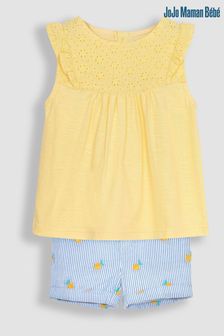 JoJo Maman Bébé Yellow 2-Piece Pretty Embroidered Top & Shorts Set (K76899) | 129 QAR