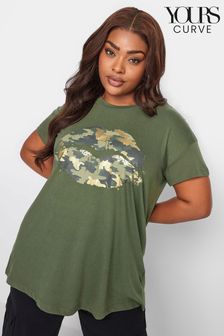 Yours Curve Green Camo Lips T-Shirt (K77202) | OMR9