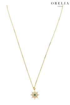 Orelia London Gold Tone Emerald Pave Starburst Charm Necklace (K77218) | LEI 149