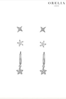 Orelia London Silver Tone Crystal Star Drop Huggie & Stud Earrings 3 Pack (K77219) | kr454