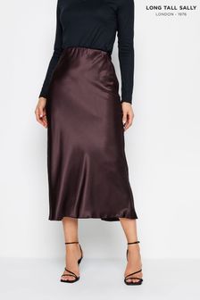Long Tall Sally Red Bias Cut Satin Midi Skirt (K77474) | $43