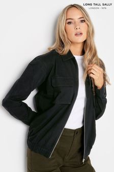 Long Tall Sally Black Collared Bomber Jacket (K77497) | AED216