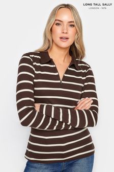 Long Tall Sally Brown Polo Zip Up Long Sleeve Top (K77500) | AED122