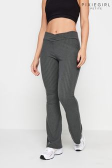 Grey - Pixiegirl Petite V-front Ribbed Flare Trousers (K77513) | kr440