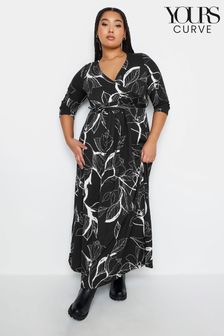 Yours Curve Black Wrap Dress (K77520) | kr480
