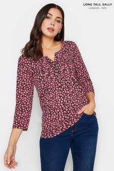 Long Tall Sally Pink Henley Top (K77523) | LEI 131