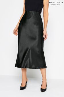 Long Tall Sally Black Bias Cut Satin Midi Skirt (K77526) | OMR14