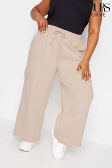 Cream - Yours Curve Wide Leg Cargo Joggers (K77531) | kr490