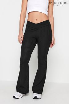 PixieGirl Petite Black V-Front Ribbed Flare Trousers (K77552) | AED133
