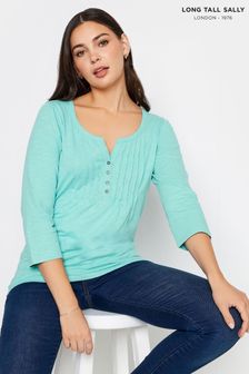 Long Tall Sally Turquoise Henley Top (K77573) | AED122