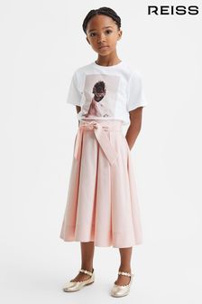 Reiss Pink Garcia Teen Pleated Belted Taffeta Midi Skirt (K77592) | €84