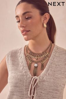 Burnished Gold Statement Layered Boho Necklace (K77620) | HK$212