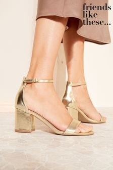 Friends Like These Gold Regular Fit Low Block Heel Sandal (K77629) | €37