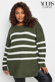 Yours Curve Green Drop Shoulder Split Side Stripe Jumper (K77642) | €37