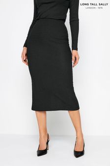 Long Tall Sally Black Textured Midi Skirt (K77669) | OMR12