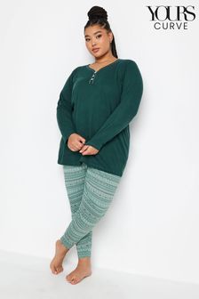 Yours Curve Green Long Sleeve Cuffed Pyjama Set (K77676) | LEI 155