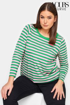 Yours Curve Green Limited Long Sleeve Stripe T-Shirt (K77704) | €11