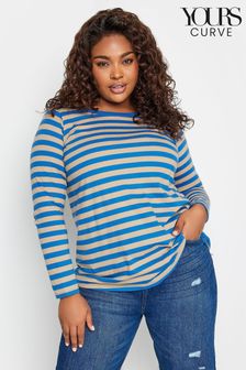 Yours Curve Natural Core Basic Long Sleeve Stripe T-Shirt (K77712) | LEI 113
