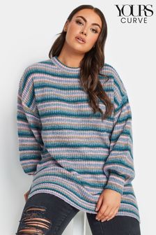 Yours Curve Blue Luxury Ombre Stripe Knitted Jumper (K77723) | $47