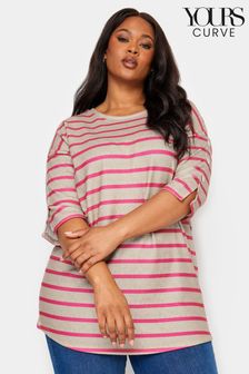 Yours Curve Soft Touch Striped Snap Button Sleeve Jumper