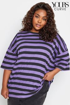 Yours Curve Purple Limited Boxy Stripe T-Shirt (K77741) | 60 zł