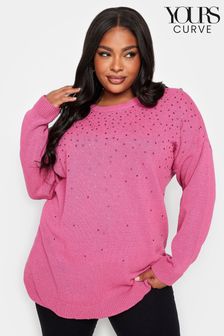 Yours Curve Pink Embellished Knitted Jumper (K77767) | $43