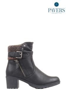 Pavers Black Block Heeled Ankle Boots (K77809) | SGD 87