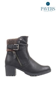 Pavers Black Block Heeled Ankle Boots