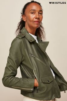 Whistles Green Agnes Pocket Leather Jacket (K78085) | €396