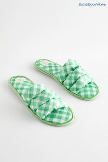 Bath & Body Works Green Gingham Print Strappy Open Slippers (K78129) | CA$40