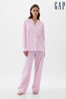 Gap Pink Stripe Poplin Pyjama Long Sleeve Shirt (K78159) | €29