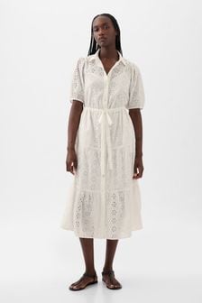 Gap White Eyelet Tie Waist Tiered Midi Dress (K78177) | €92