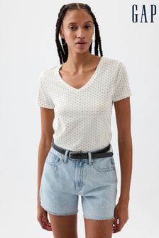 Gap White Polka Dot Favourite Short Sleeve V Neck Print T-Shirt (K78184) | kr156