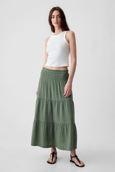 Gap Green Crinkle Cotton Pull On Maxi Skirt (K78189) | €55