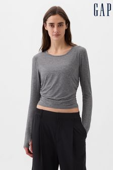 Gap Grey Breathe Ruched Cropped Long Sleeve Crew Neck T-Shirt (K78190) | €39