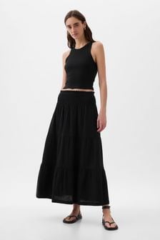 Gap Black Crinkle Cotton Pull On Maxi Skirt (K78195) | €46