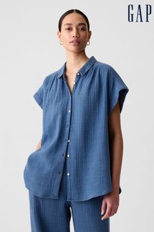 Azul - Camisa de manga corta de algodón arrugado de Gap (K78196) | 42 €