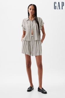 Gap Neutral Stripe Linen-Blend Short Sleeve Cropped Shirt (K78205) | €55