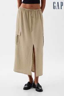 Gap Natural Linen Cotton Uitlity Pocket Midi Skirt (K78242) | €64
