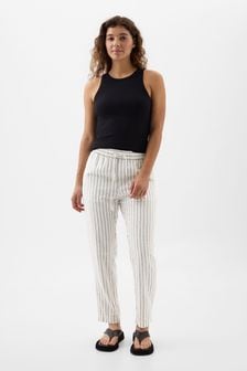 Gap Black/White Linen Cotton Pull On Taper Trousers (K78253) | €55