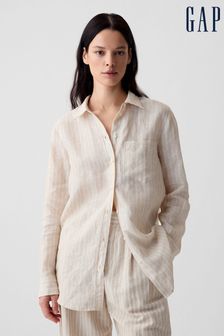 Gap Neutral Stripe Linen Long Sleeve Oversized Shirt (K78260) | €71