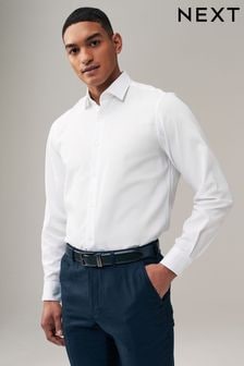 White Regular Fit Trimmed Easy Care Single Cuff Oxford Shirt (K78269) | $50