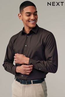 Chocolate Brown Regular Fit Easy Care Single Cuff Shirt (K78297) | $30